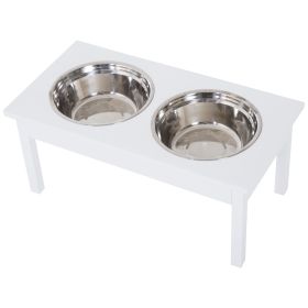 Elevated Pet Bowl 23 Durable Wooden Feeding Station Heavy Duty, White, for Dogs, Cats Elevated Pet Bowl 23 Durable Wooden Feeding Station Heavy Duty, White, for Dogs, Cats